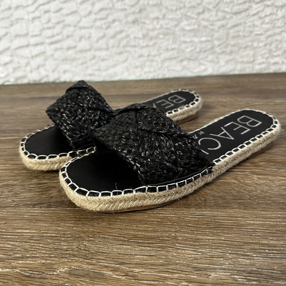 Beach by Matisse Braided Raffia Sandal Black Sz 8 Espadrille Resortwear Slip on